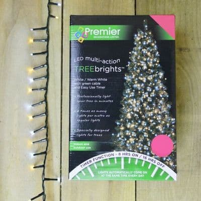 Premier TreeBrights Cool & Warm White 1000 LED Christmas Tree Lights With Timer - 25m