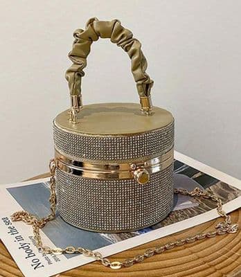Rhinestone Chain Strap Ruched Detail Bucket Crossbody Bag