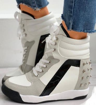 Rivet Colorblock Lace-up Hidden Wedge Sneaker