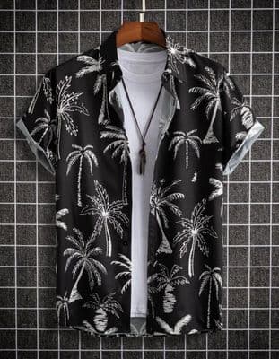 ROMWE Guys Coconut Tree Print Shirt