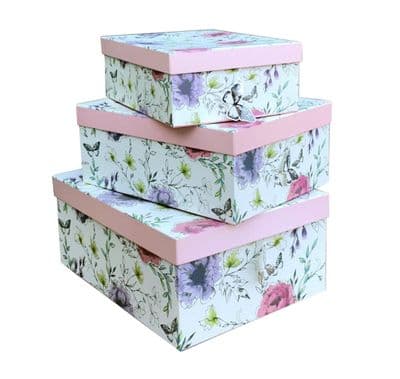 Set Of Three Floral Nesting Boxes - Pink Lids