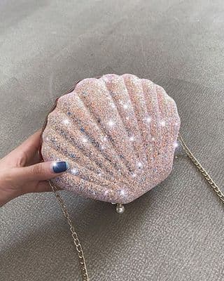 Shell Shaped Glitter Chain Satchel Bag
