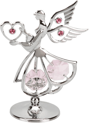 Silver plated crystal angel with heart