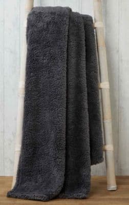 SOFT AND COSY TEDDY BLANKET THROW CHARCOAL