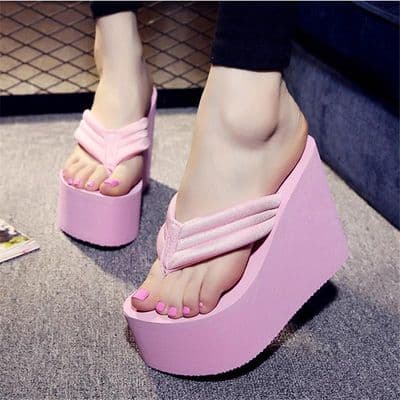 Solid Wedge Platform Flip Flops Woman's
