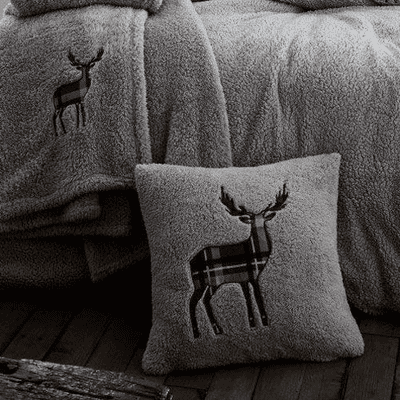 STAG EMBROIDERED SOFT TEDDY FEEL CUSHION COVER