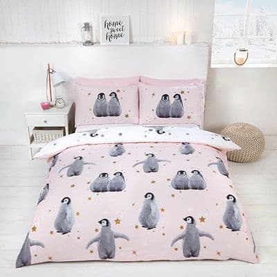STARRY PENGUINS PINK DUVET SET - King size only