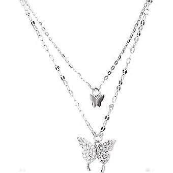 Sterling Silver Necklace Shining Butterfly Tassel Necklace Female Double Layer Pendant Clavicle