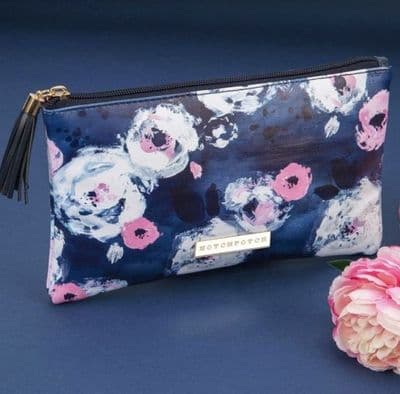 Swan Lake Blue Floral Leatherette Cosmetic Bag