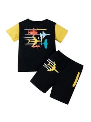 Two Pieces Kid Boy Casual Plane Print Graphic Set T-Shirt With Shorts