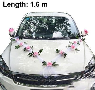 Wedding Car Flower Plate Ribbon Bows Set With Plush Bear Door Handle