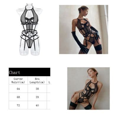 Women Lace Mesh Fishing Net Lingerie Sexy Halter Bodysuit