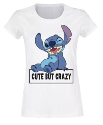 Women's Disney Stitch Cute But Crazy White Fitted T-Shirt
