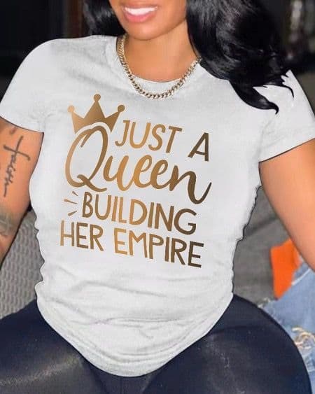 Women's Retro Letter Crown Print Short Sleeve T-shirt - S