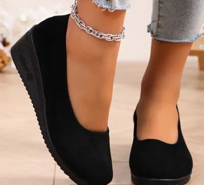 Womens Classic Solid Hue Slip-On Wedge Shoes