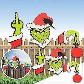 Xmas Garden Fence Peeker Cute The Grinch/santa Claus/elk Christmas Yard Outdoor Decoration