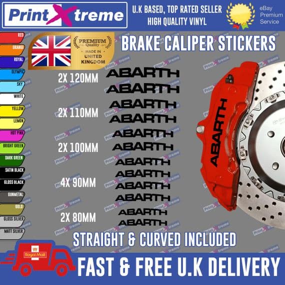 12X PREMIUM FIAT ABARTH BRAKE CALIPER STICKERS DECALS HIGH TEMP 500 595 695 PUNTO