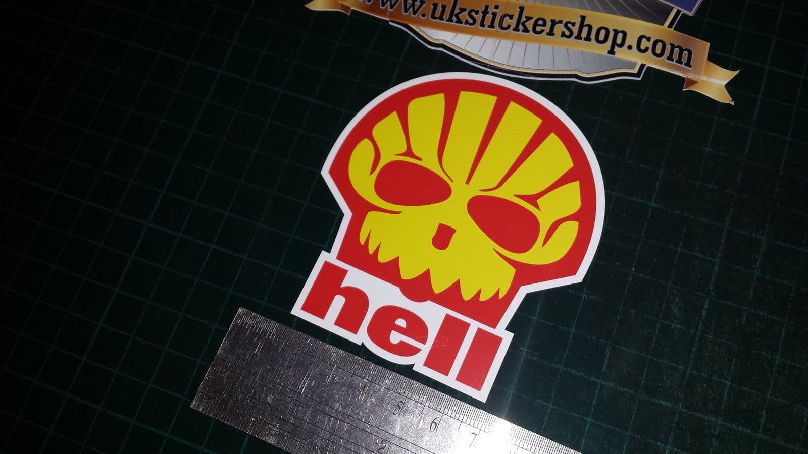 1x Hell Shell Petrol full colour printed sticker decal Funny JDM VAG Skull