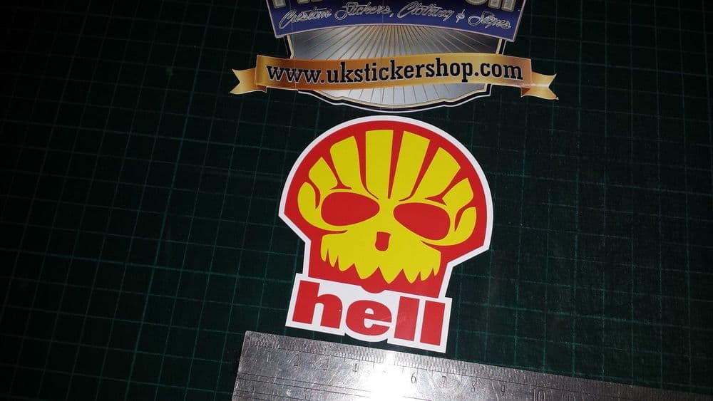Shell Hell Parody Sticker 1x Hell Shell Petrol full colour printed sticker decal Funny JDM VAG Skull