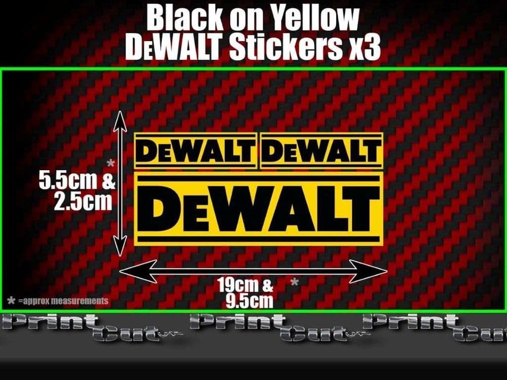 3 DEWALT Stickers decals toolbox tool box tool replacement builder Black Yellow