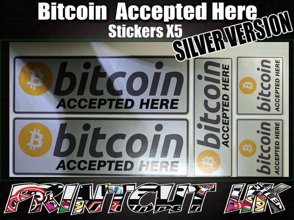 5x SILVER Bitcoin Stickers decals POS till shop p o s store pub bar ...