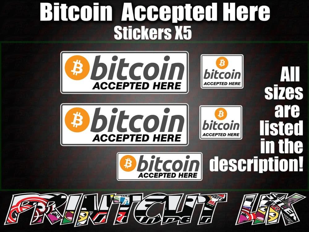 5x White Bitcoin Stickers decals POS till shop p o s store pub bar sign ...