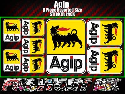 Agip Sticker Pack 8 Piece assorted size, Cagiva, Derbi, Vespa, Gilera, Swingarm