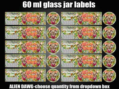 ALIEN DAWG 60ml glass cali jar labels RX pressitin HIGH QUALITY