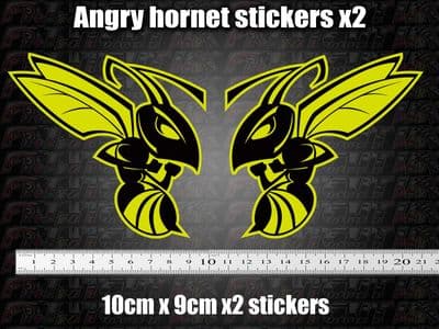 Angry Wasp Hornet Stickers x2 Moto GP laptop helmet bike car scooter yellow