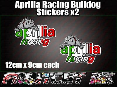 Aprilia Racing Bulldog Stickers x2 Italian tri car van bike RS SR Tuono Falco