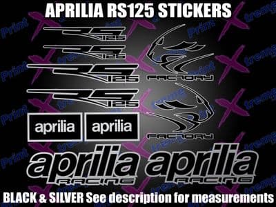 Aprilia RS125 Black & Silver sticker decal kit set Factory Racing RS 125