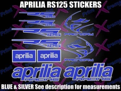 Aprilia RS125 Blue & Silver sticker decal kit set Factory Racing RS 125