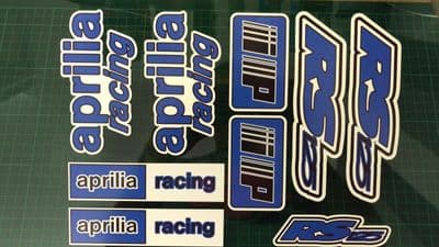 Aprilia RS125 DECALS STICKERS Blue Black White RS 125 Racing IP 10 piece