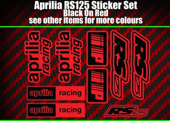 Aprilia RS125 DECALS STICKERS Red & Black  RS 125 Racing IP, 9 piece