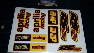 Aprilia RS125 DECALS STICKERS YELLOW, BLACK, RED, RS 125 Racing IP 9 piece