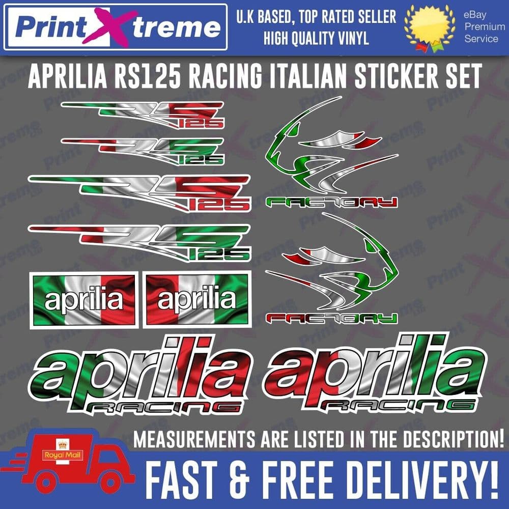 Aprilia RS125 Italian flag sticker decal kit set Factory Racing