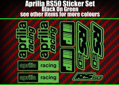 Aprilia RS50 DECALS STICKERS Green & Black  RS 50 Racing IP, 9 piece