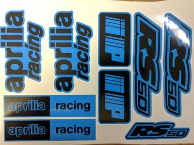 Aprilia RS50 DECALS STICKERS Olympic Blue & Black  RS 50 Racing IP, 9 piece