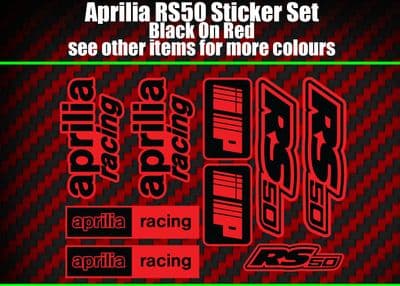 Aprilia RS50 DECALS STICKERS Red & Black  RS 50 Racing IP, 9 piece