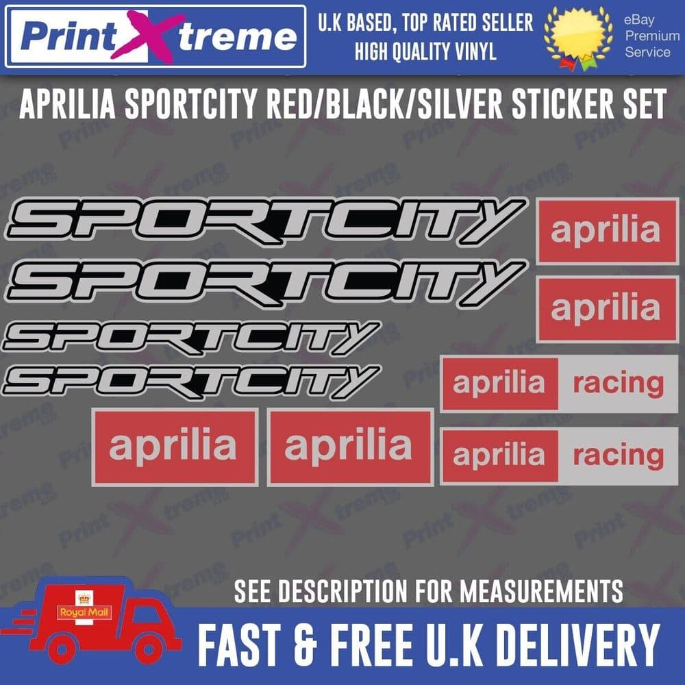 Aprilia SPORTCITY decals stickers graphic racing black red silver