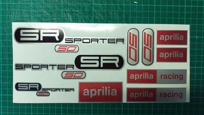 Aprilia SR50 SPORTER decals, stickers, graphics, racing SR 50 black red silver