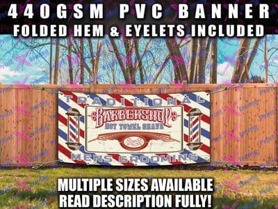 BARBER SHOP BANNER SIGN Indoor Outdoor TRADITIONAL MENS GROOMING HOT TOWEL SHAVE