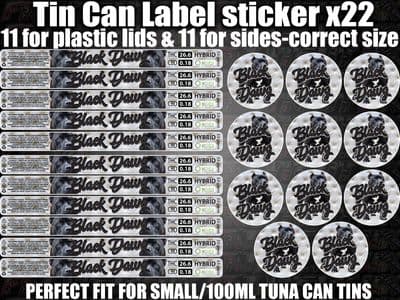 BLACK DAWG Cali pressitin tuna Tin Labels Stickers RX Medical HQ