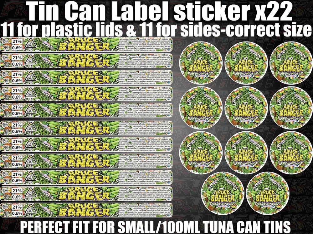 BRUCE BANGER Cali pressitin tuna Tin Labels Stickers RX Medical HIGH ...