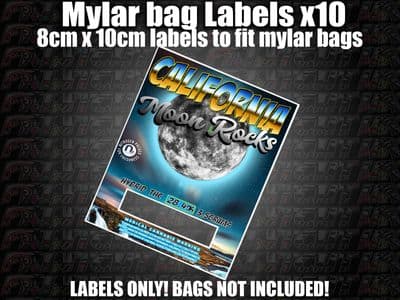 CALI MOON ROCK MYLAR BAG POUCH LABELS 10CM X 8CM Cali Stickers RX Medical