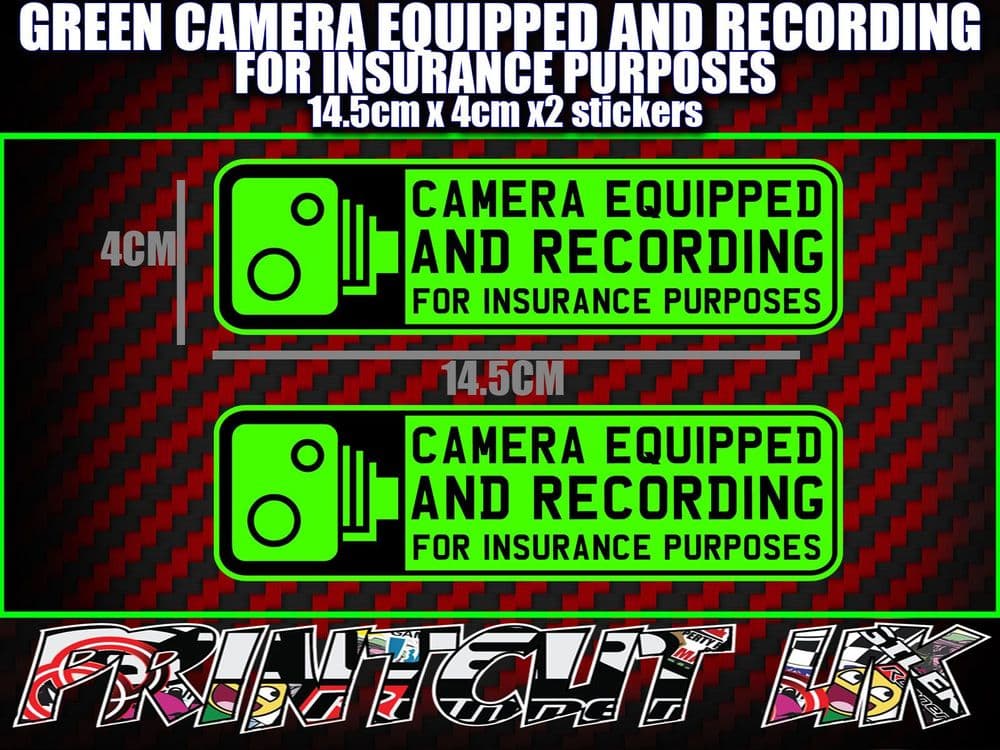 CAMERA EQUIPPED & RECORDING STICKERS X2 decal dvr car van bike truck ...
