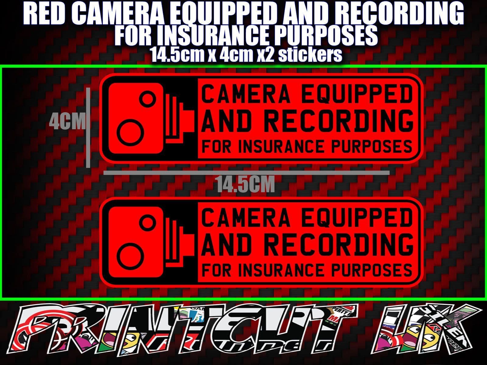 CAMERA EQUIPPED & RECORDING STICKERS X2 decal dvr car van bike truck ...