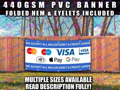 CARDS ACCEPTED HERE BANNER SIGN SIGNS Indoor Outdoor SHOP Cafe MARKET PVC Eyelet