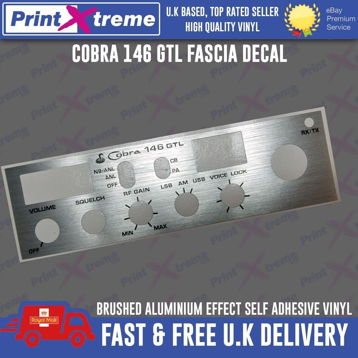 COBRA 146 GTL cb radio faceplate bezel Decal Sticker BRUSHED ALUMINIUM