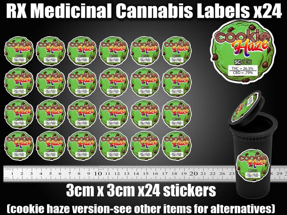 COOKIE HAZE Cannabis Labels Stickers Dram pop top Medical Marijuana ...